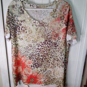 Lane Bryant Embellished Short Sleeve Printed Top Size 14/16